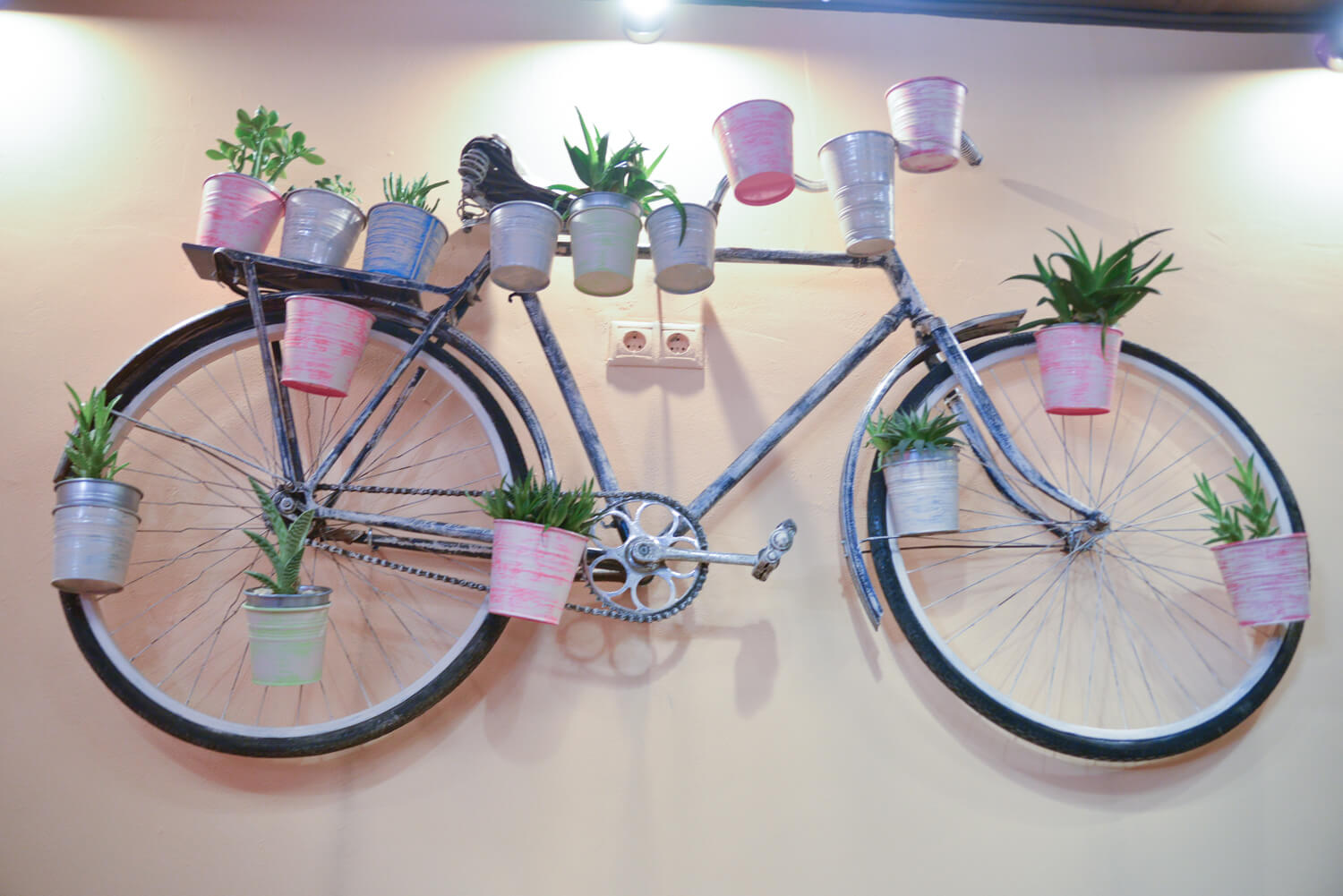 В поддержку темы эко, - велосипед с кашпо с живыми цветами.
